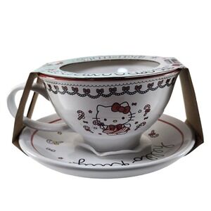 Large Hello Kitty Christmas Tea‎ Cup & Saucer Sanrio Holiday Coffee Mug Ceramic